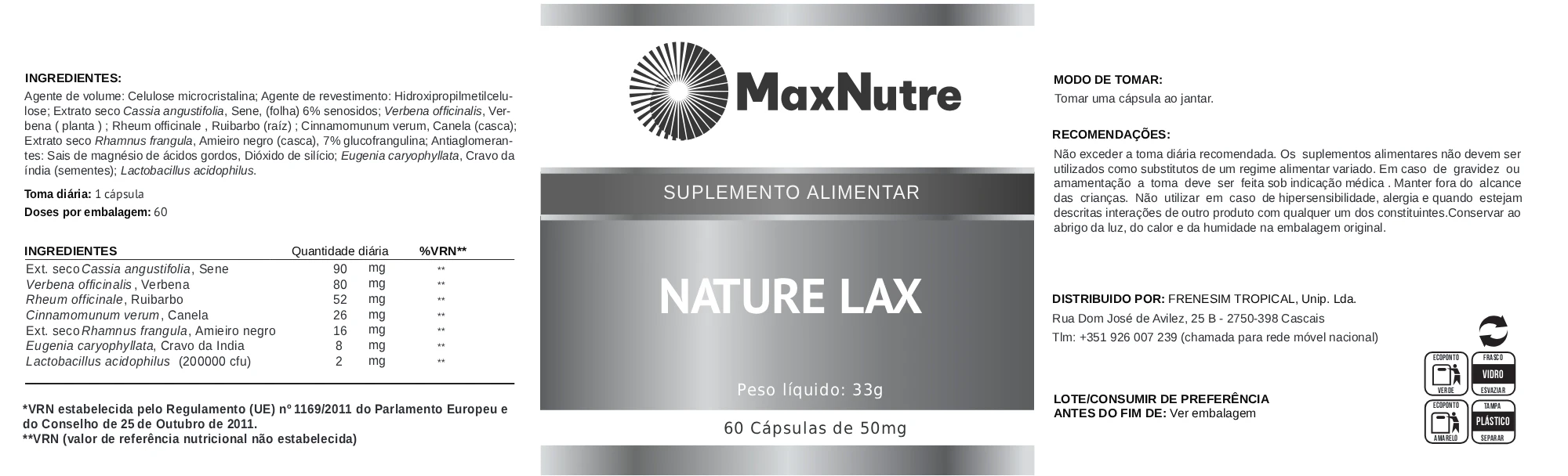 NATURE LAX 60 cápsulas - Ultima correção Nature Lax