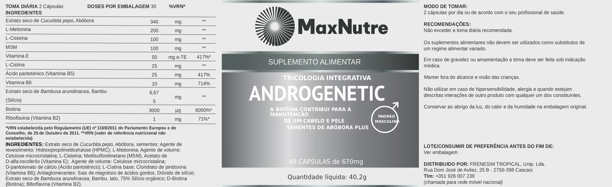ANDROGENETIC Padrão Masculino 60 cápsulas - Versão final Androgenetic Padrão Masculino